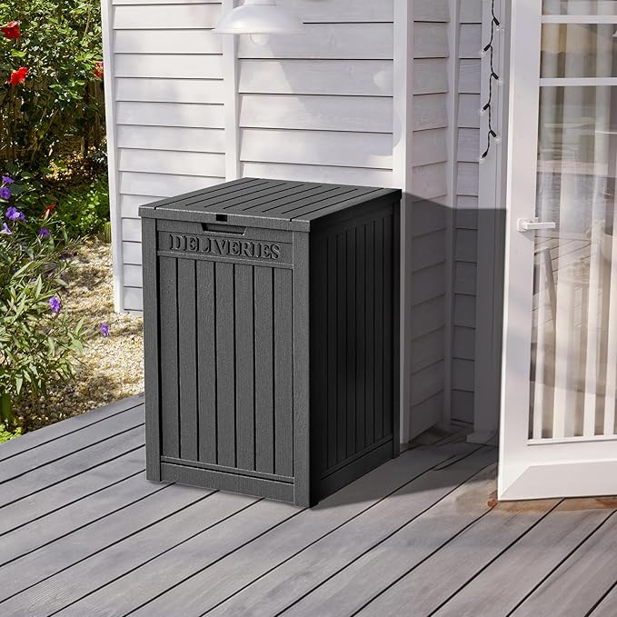 55 Gallon Outdoor Storage Box, Waterproof Resin Deck Box for Patio, Pool, and Garden, Lockable Bin for Cushions, Tools, and Accessories, UV-Resistant, Black