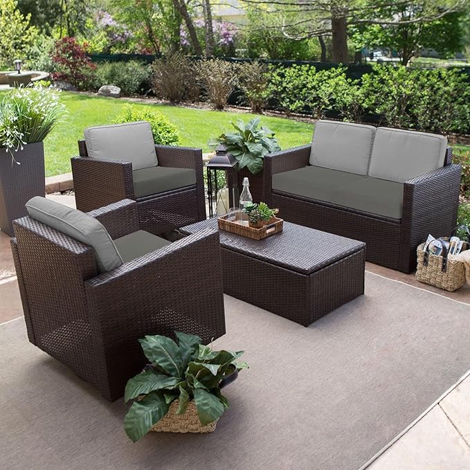 Favoyard Outdoor Chair Cushion 24 x 24 x 4 Inch Rainproof & 3-Year Fade Resistant Patio Furniture Cushions with Removable Cover and Adjustable Ties for Garden Sofa Couch Pads Set of 2, Dark Gray