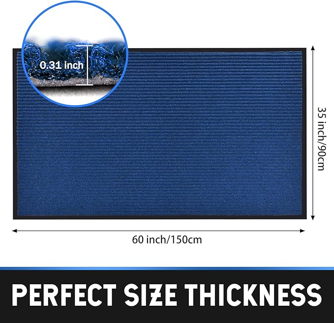 Heavy Duty Entrance Mats, Indoor and Outdoor Durable Rubber Door Mat, Easy Clean Waterproof Anti-Slip Doormat, Low Profile Floor Front Doormat Rugs for Entryway, Patio, Garage 60" x 35" Blue