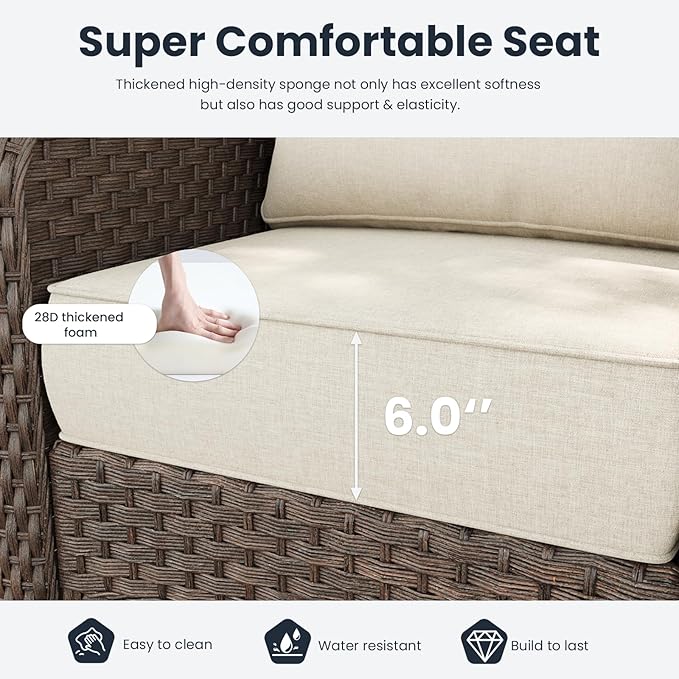 8 Pieces Outdoor Patio Furniture Sets with Rocking Swivel Chairs with 6-inch Thick Cushion and Fire Pit Table for Deck Lawn