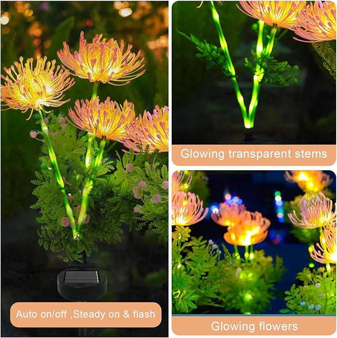 2 Pack Solar Garden Lights Outdoor, Solar Flower Lights for Yard with 2 Lighting Modes, Glowing Flowers & Stems, Auto ON/Off Outdoor Light for Garden Decoration,Yard Decor and Gift for Mother
