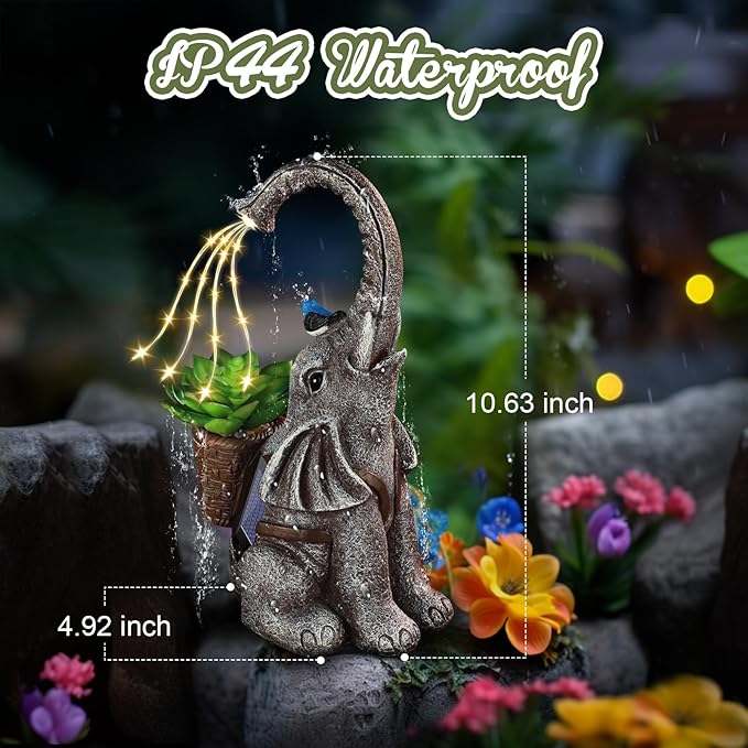 Eletorot Solar Elephant Garden Statues Lights: Garden Decor Elephant Figurines, Yard Decorations for Outdoor, Elephant Gifts for Women Mom Grandma