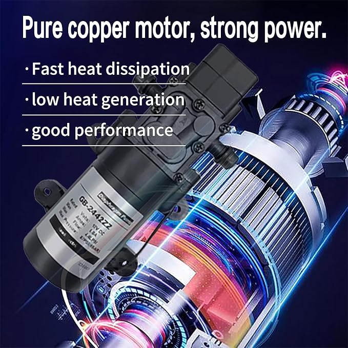 DC 12V Diaphragm Pump, Self-Priming Sprayer Pump, 1.2 GPM 87 PSI Pressure Switch Adjustable water pump, With 2 hose clamps, for RV Camping Shower Garden Irrigation