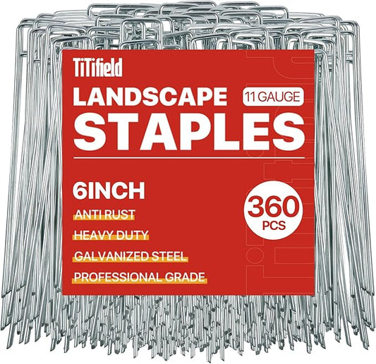 360 Pack 6 Inch Landscape Staples Galvanized Garden Stakes, 11 Gauge Gargen Staples Heavy-Duty Sod Metal Yard Pins Lawn Fence Stakes for Ground Cover Landscaping Fabric