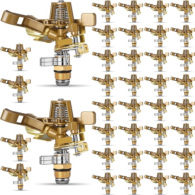 Ferraycle 40 Pieces 1/2 Inch Brass Impact Sprinkler Head with Nozzles Heavy Duty Adjustable 0-360 Degrees Impulse Sprinkler Head Lawn Watering for Yard Irrigation