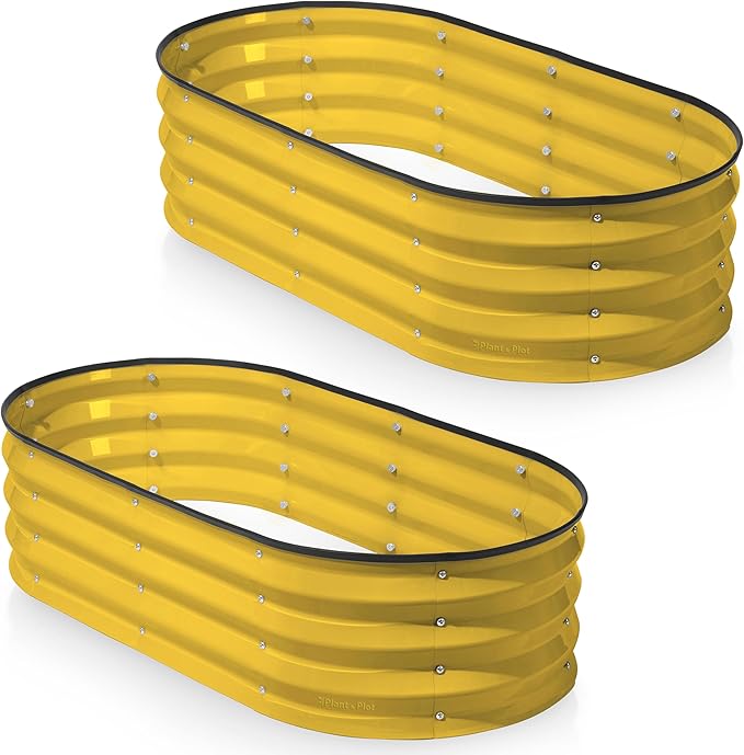 Galvanized Raised Garden Beds Outdoor // 4×2×1 ft (2-Pack) Planter Raised Beds for Gardening, Vegetables, Flowers (Yellow) // Large Metal Garden Box