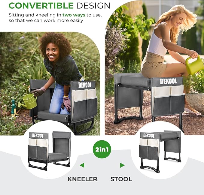 Garden Kneeler and Seat with Upgraded Wide & 3" Thick Kneeling Pad, Heavy Duty Garden Stool with 2 Large Tool Bags, Portable Bench for Planting, Weeding, Gardening Gifts for Women, Men, Seniors