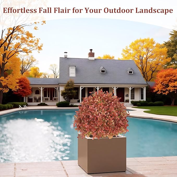 24" Tall Artificial Boxwood Ball Fall Topiary Trees Set of 2, UV Resistant Large Faux Plants Outdoor, 2ft Fake Bushes and Shrubs Look Real with Stake for Front Porch Outside Planter Backyard Decor