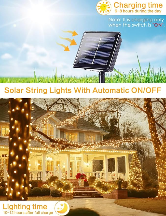 2Pack Solar String Lights Outdoor, 80FT 200LED Solar Fairy Lights, Waterproof Copper Wire & 8 Modes, Solar Twinkle Light for Garden, Tree, Wedding, Christmas Decorations, Patio, Fence (Warm White)