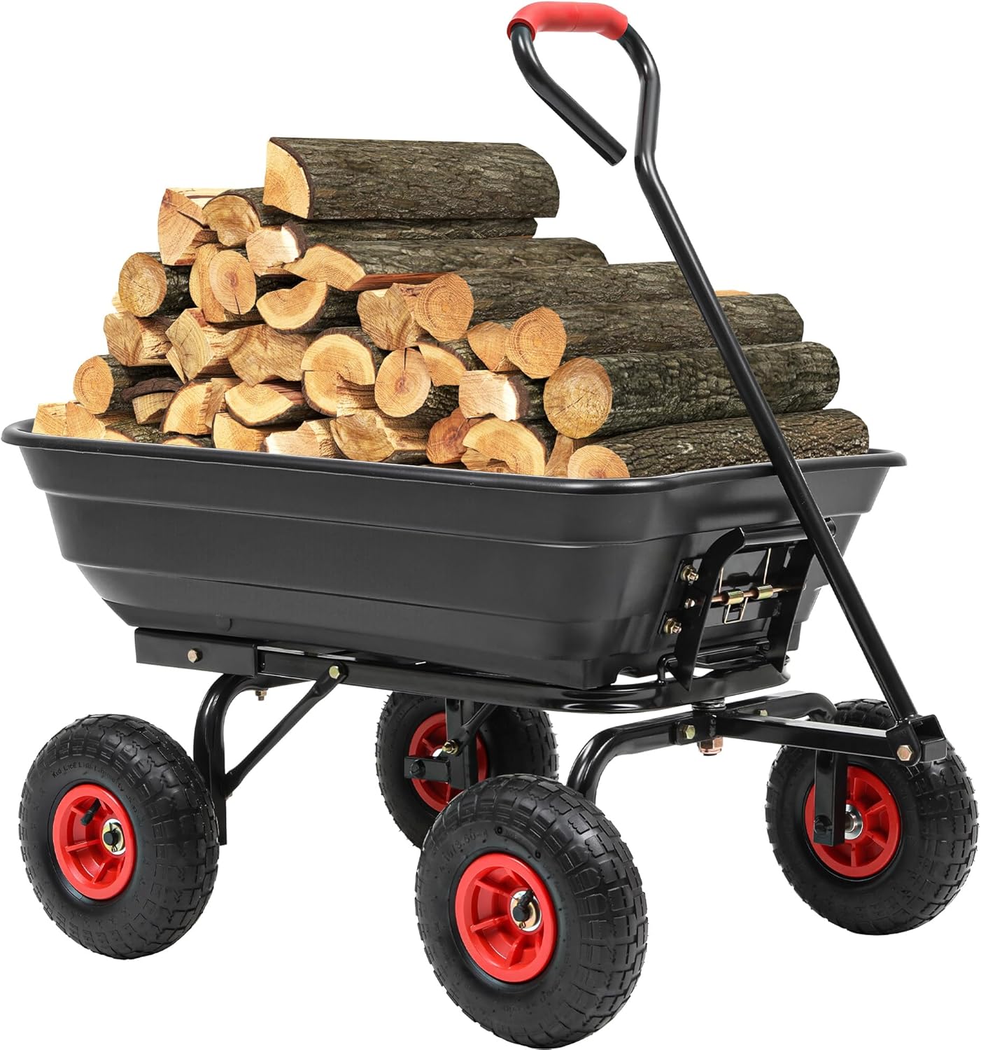 600lb Garden Dump Cart,4 Cu.Ft Utility Wagon Wheelbarrows with Quick-Release System&4 Pneumatic Tires,Heavy Duty Yard Dump Wagon with Steel Frame for Yard, Farm, Garden(Black)