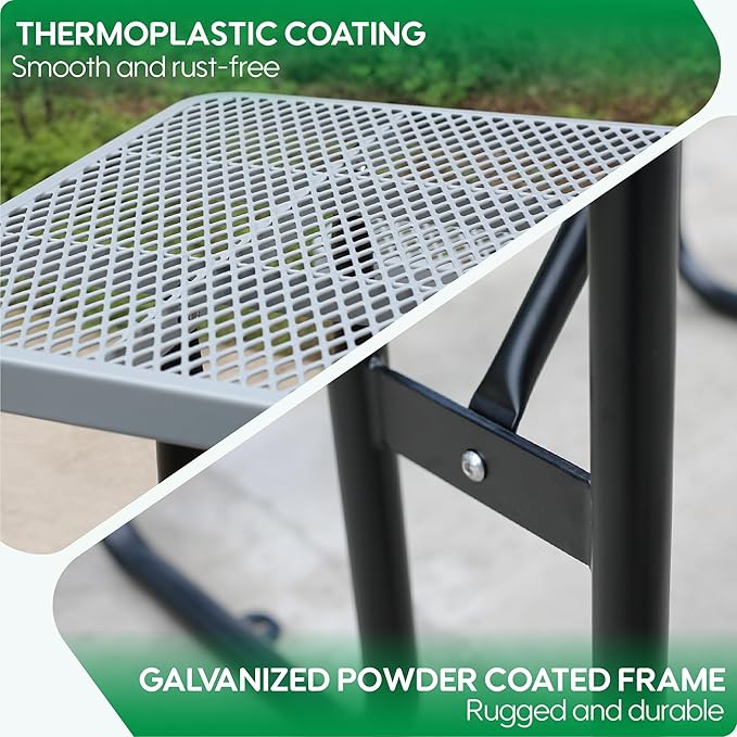 4FT Metal Picnic Tables for Outdoors, Commercial Rectangular Picnic Table and Bench Set for Outside, Patio, Garden, Backyard, Porch, Surface Mount, Grey