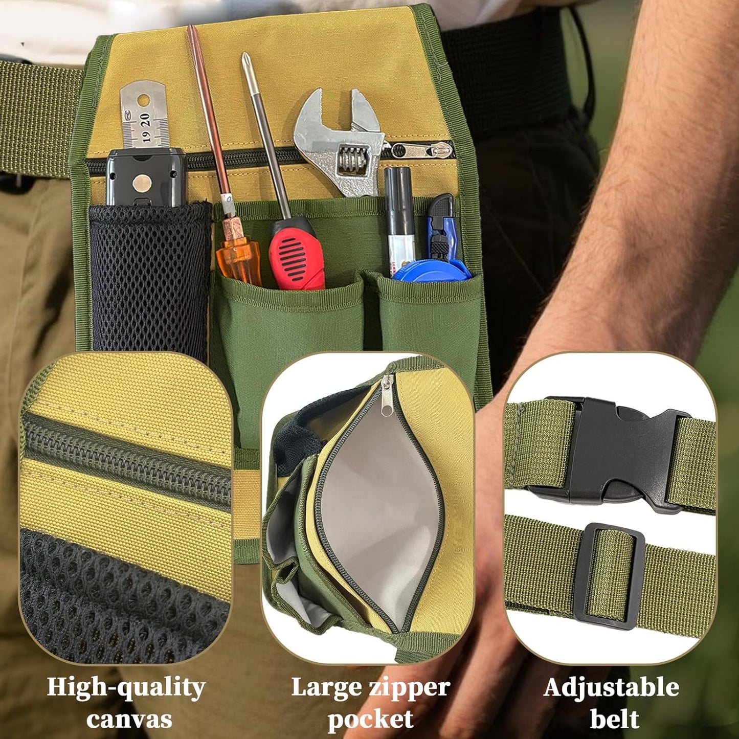 Heavy-Duty Tool Belt Pouch with Belt Clip - Adjustable Work Apron for Electricians, Carpenters, Technicians, Construction & Gardening - Durable Utility Organizer for Men & Women, Compact & Lightweight