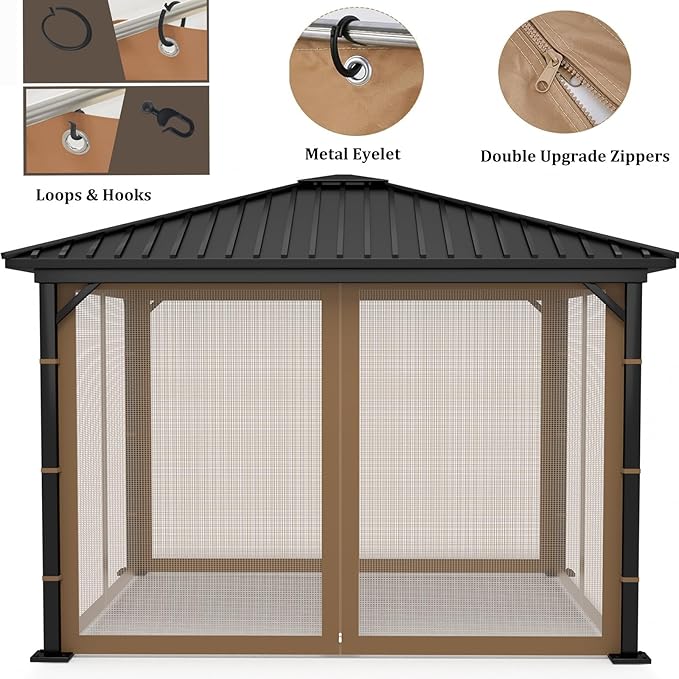 Gazebo Replacement Netting Screen Mosquito Net Screen Walls for 10 x 10 ft Outdoor Gazebo Canopy, 4-Panel with Double Zippers for Outdoor Patio (Only Netting)