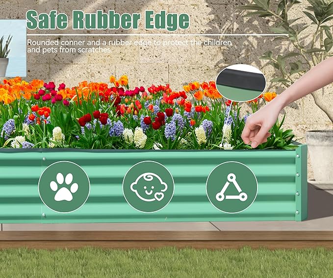 Domi Galvanized Raised Garden Bed, Outdoor Planter Garden Boxes Large Metal Planter Box for Gardening Vegetables Fruits Flowers, Green (8x4x1ft)