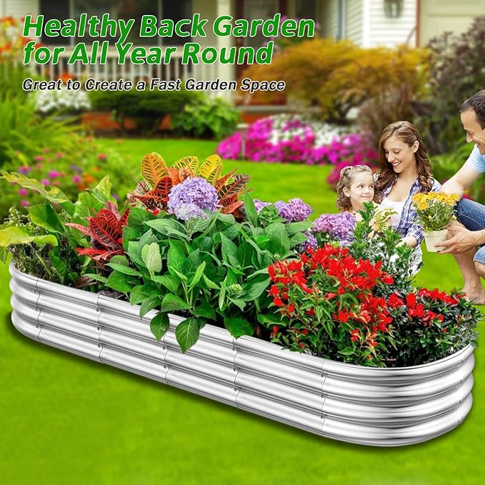 Galvanized Raised Garden Beds, Outdoor Raised Garden Boxes, Oval Large Bottomless Metal Elevated Garden Bed Planter Box for Vegetables, Fruits, Flower (7x2x1(ft))