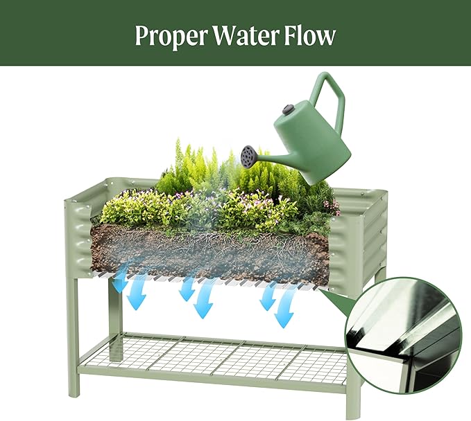 Elevated Raised Garden Bed-V Series, 2' x 8' Garden Beds with Legs & Storage Rack for Patio Porch, 1400 Lbs Weight Capacity, Outdoor Planter Boxes for Gardening Herbs Vegetables Flowers, Modern Gray