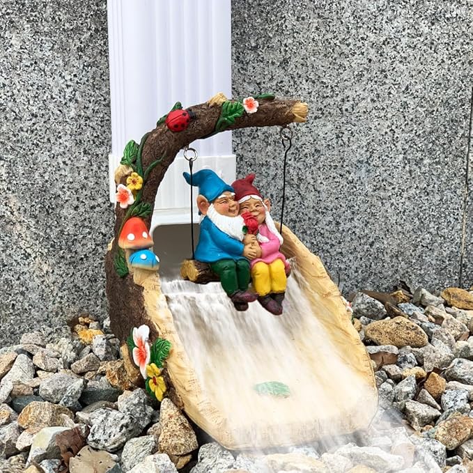 Gnome On The Swing Gutter Downspout Extension Decoration,Rain Downspout Diverter Garden Statue,Decorative Gutter Extension,Downspout Splash Block,Animal Resin Statue Outdoor Décor