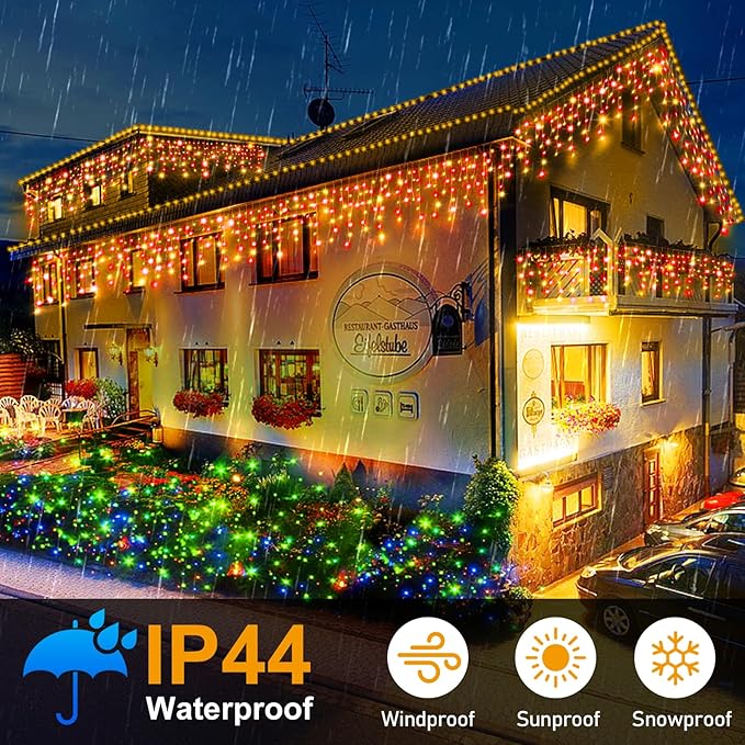 Hezbjiti Christmas Lights Decorations Outdoor, 1600LED 164FT Curtain Fairy Lights 8 Modes 320 Drops Fairy String Curtain Lights for Christmas Decor Eaves Window Party Yard Garden