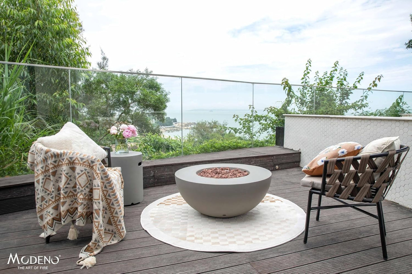 AMS Fireplace | Modeno | Roca | Fire Pit Table | Cover and Lava Rocks Included | (Fuel: Propane Gas - Light Gray)