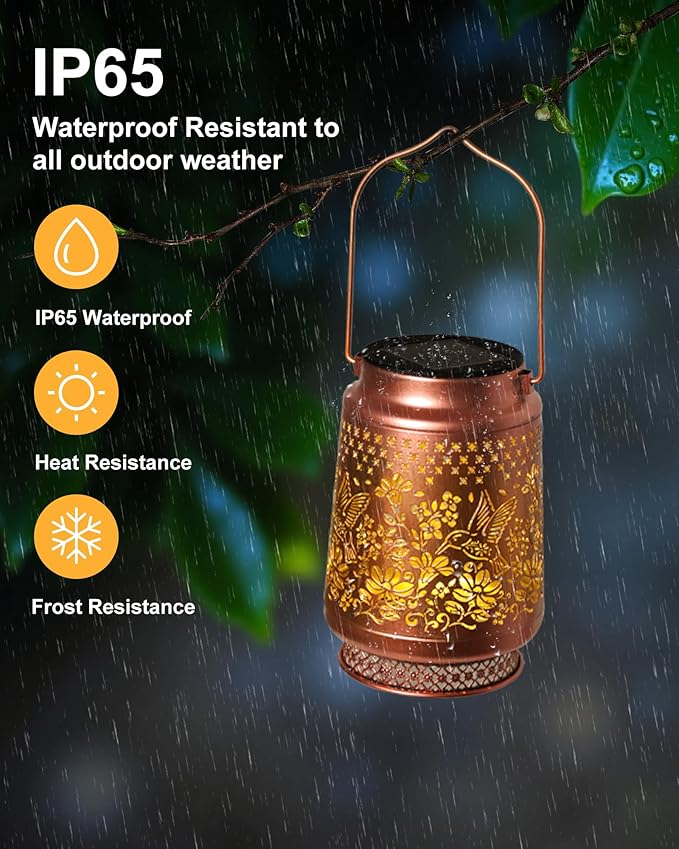 Hummingbird Solar Lanterns Outdoor Waterproof, Mothers Day Gifts Birthday Gifts for Women Mom Grandma Sister, Hanging Solar Lantern Garden Decor for Outside Yard Patio Porch Pathway Lawn Balcony
