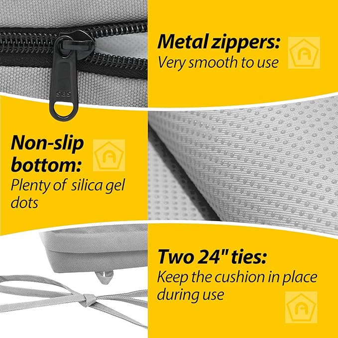 AAAAAcessories Outdoor Seat Cushions for Chairs, Waterproof, Fade-Resistant Patio Furniture Replacement Cushions, 20" x 20" x 3", Set of 2, Gray