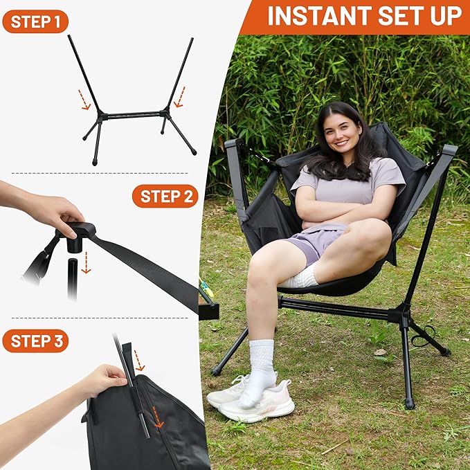 Himalaya Hammock Camping Chair, Swinging Portable Folding Camp Chairs for Adults Heavy Duty Foldable Oversized Rocker with Aluminum Alloy Frame for Outdoor Lawn，Backyard，Beach and Patio Sport