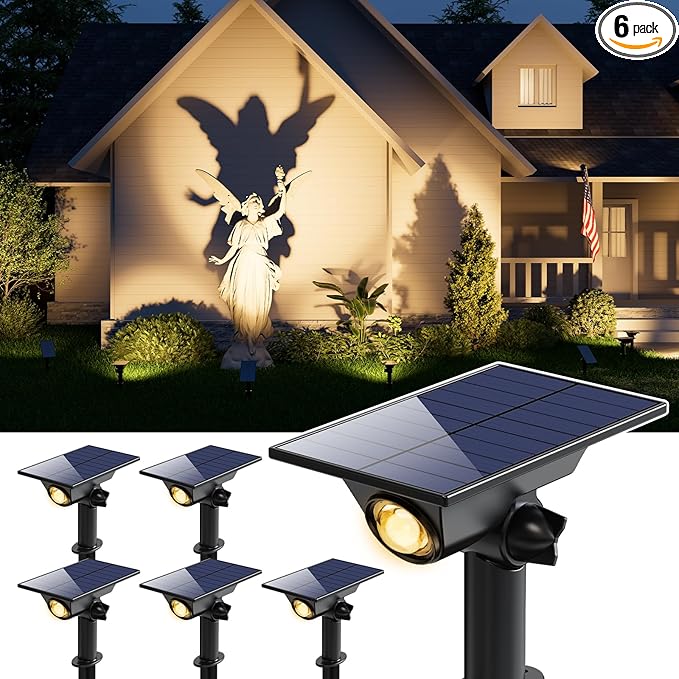 6 Pack Solar Power Spot Lights Outdoor Waterproof LED Dusk to Dawn Landscape Spotlight for Outside Yard, Tree, Flag, Yard, Garden, Statues, 3 Modes, 18 Hours Accent Ambient Lighting - Warm White