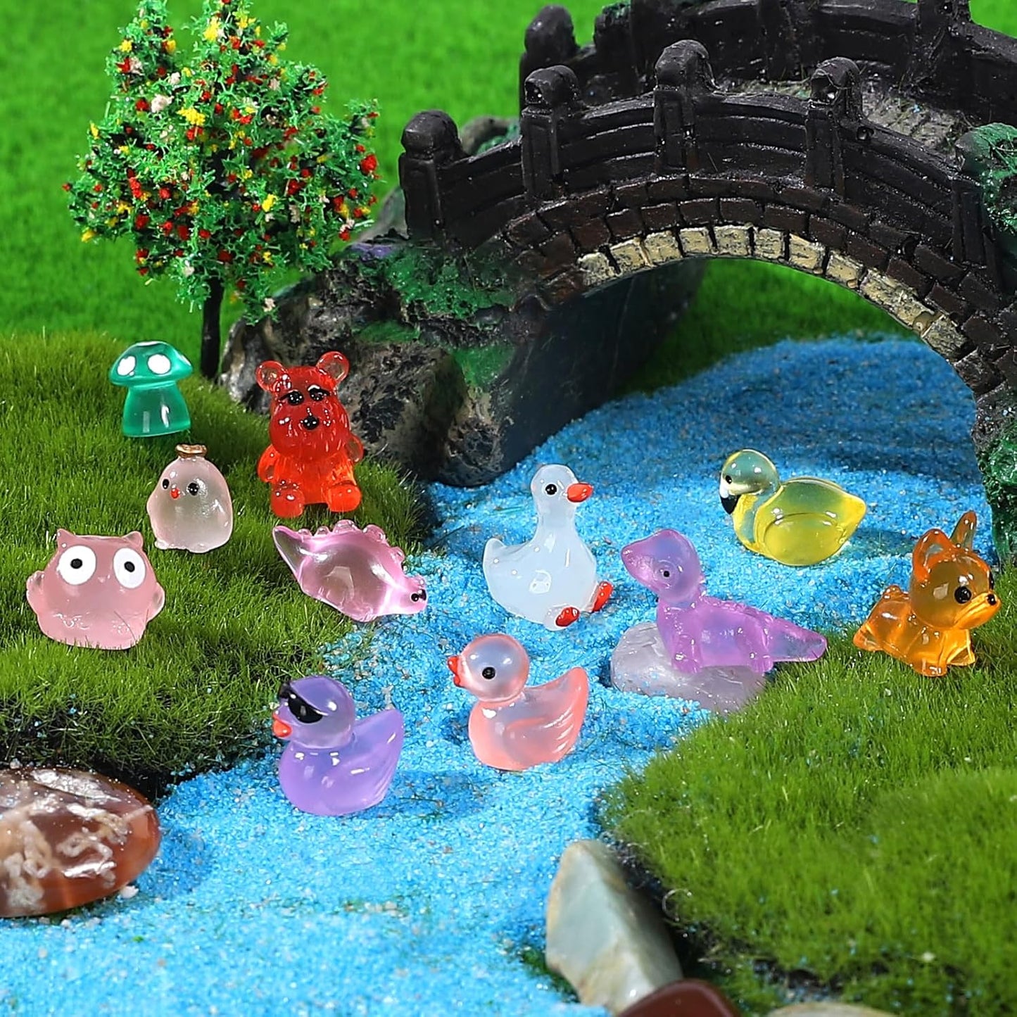168 Pcs Mini Resin Animals Tiny Resin Animals Mini Ducks Miniature Little Small Figurines Glow in The Dark for Dollhouse Fairy Garden Accessories DIY Hide Crafts Potted Plant Aquarium Decor