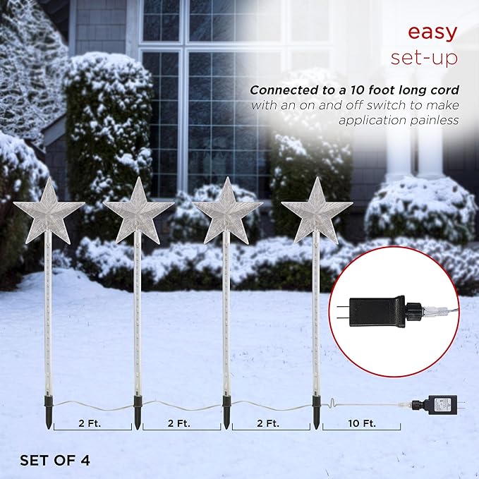 Alpine Corporation Holiday Décor Shooting Star Garden Stake with LED Lights, 4-Pack, Christmas Decoration