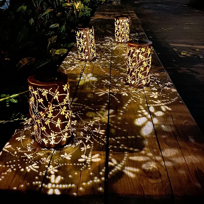 2 Pack Solar Lanterns Outdoor Hanging Lantern Lights, Dragonfly Hollowed-Out Metal Decor Lantern, Waterproof LED Decorative Garden Light - Delicate Garden Decoration for Patio, Yard