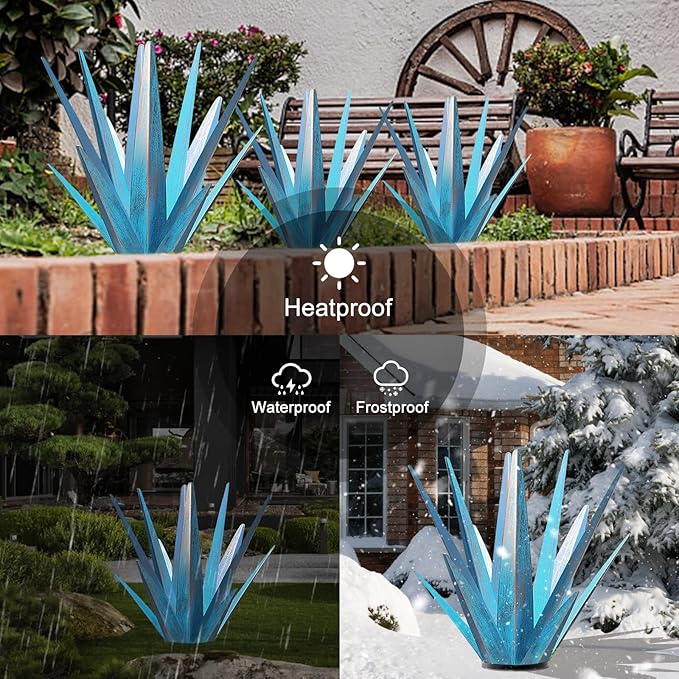 Enlarge Metal Plants Tequila Rustic Sculpture, Outdoor Patio Yard, Home Decor Hand Painted Agave Garden Statue, Outdoor Lawn Ornaments Yard Stakes for Mom Gift (1 Big&Large Blue)