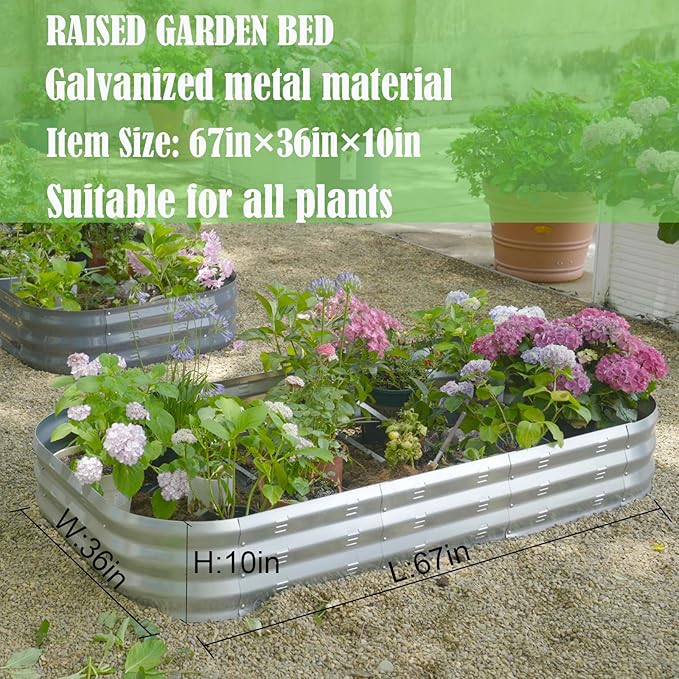 Galvanized Raised Garden Bed Kit, Large Metal Raised Garden Beds for Vegetables, Galvanized Planter Raised Garden Boxes Outdoor (Silver)