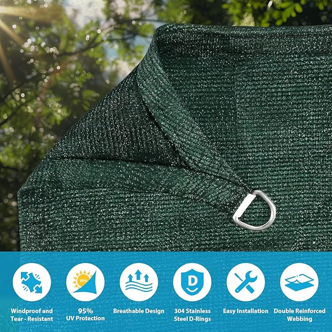 Amagenix Sun Shade Sail 12'X12'X17'Curved Edge Outdoor Shade Canopy Dark Green Breathable 95% UV Block Shade Cloth for Patio Garden Backyard (We Make Custom Size)