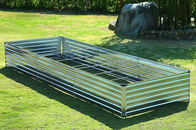 12x4x1FT Galvanized Raised Garden Beds Kit Large Outdoor Metal Gardening Planter Box for Vegetable Elevated Flower Herbs, Silver