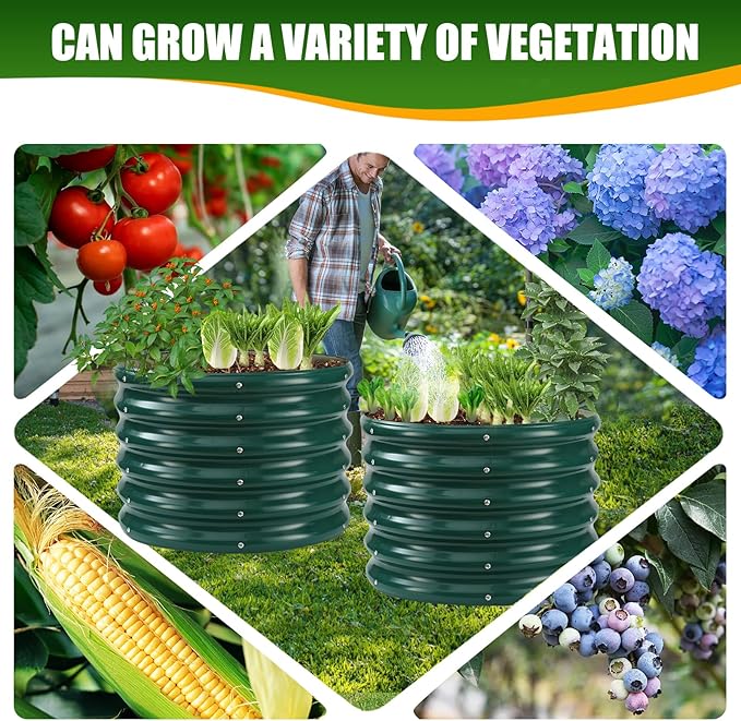 17" Tall Elevated Round Metal Rised Garden Bed- 2'x2' in Size and 0.8MM Thick Durable Planter Box for Vegetables Flowers Succulent at Patio/Garden Outdoor (Dark Green, 2FT Diameter)