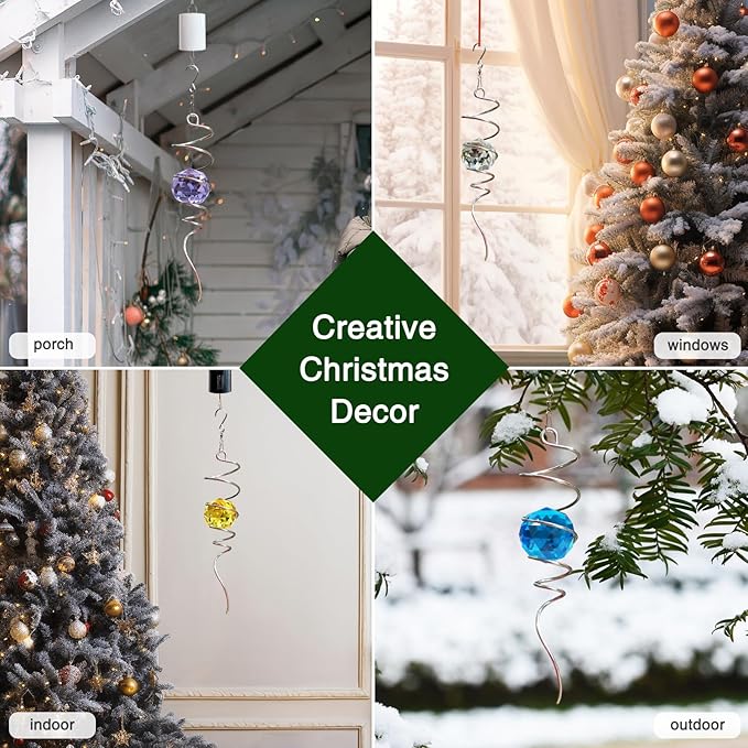 Gazing Ball Spiral Tail, Spiral Wind Spinners with Purple Glass Orb, Decorative Wind Spinner Stabilizer, Outdoor Décor Hanging Decor for Yard Garden Rotating Art Decoration Unique Gifts 13"