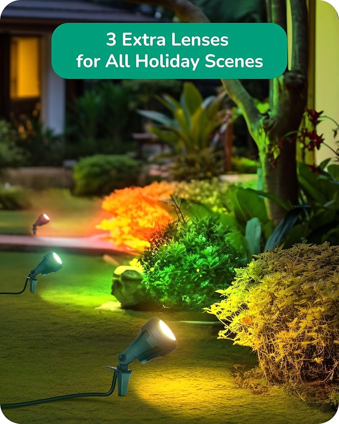 EDISHINE 120V Outdoor LED Spotlights, 4.8W Plug in Spotlight with 3 Lenses (Red Green Yellow) & 180° Rotatable Lamphead, 5000K Waterproof Landscape Lights for Flag Garden, 4 Pack