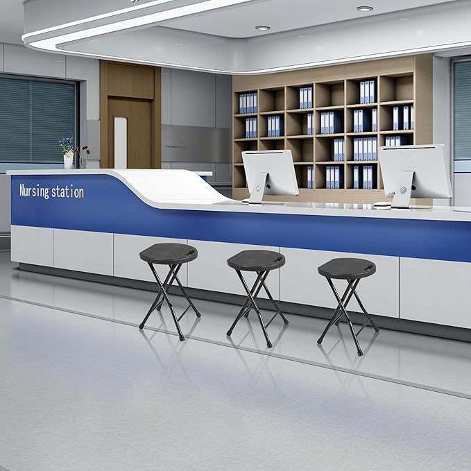 Folding Stool - 550lbs Capacity, Foldable Handle, Portable Heavy Duty, Outdoor/Indoor, 18 Inch Collapsible for Camping & Home (Set of 1, Black)