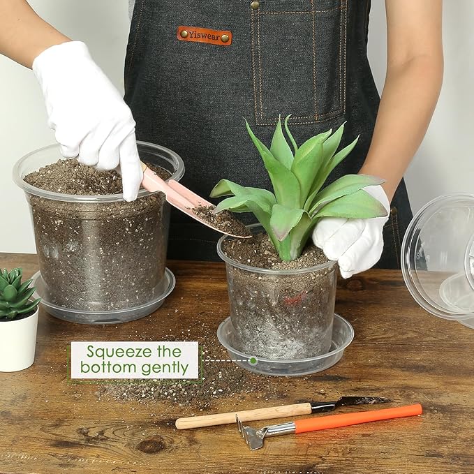 4/5/6/7 Inch Clear Nursery Pots for Plants with Sacuers 20 Pack, Plastic Flower Pots with Drainage Holes, Variety Pack Seedlings Garden Pot for Indoor Outdoor (4+5+6+7 inch)