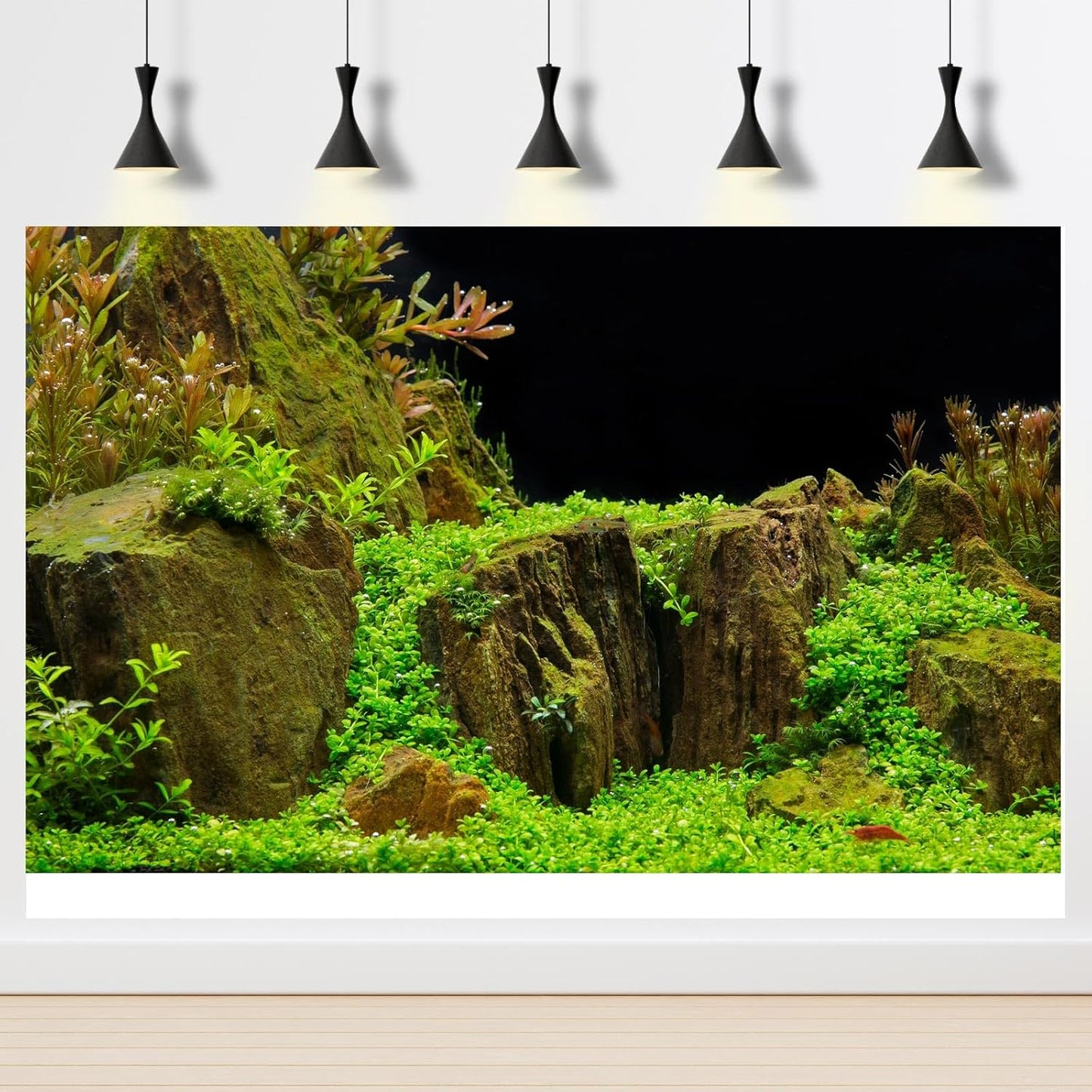 Aquarium Background Exquisite Underwater Grass with Moss Aquarium Backdrop Mysterious Stone Aquarium Background Durable Vivid and Fresh Leaves Background Tank Backdrop Decor Vinyl 72x24in