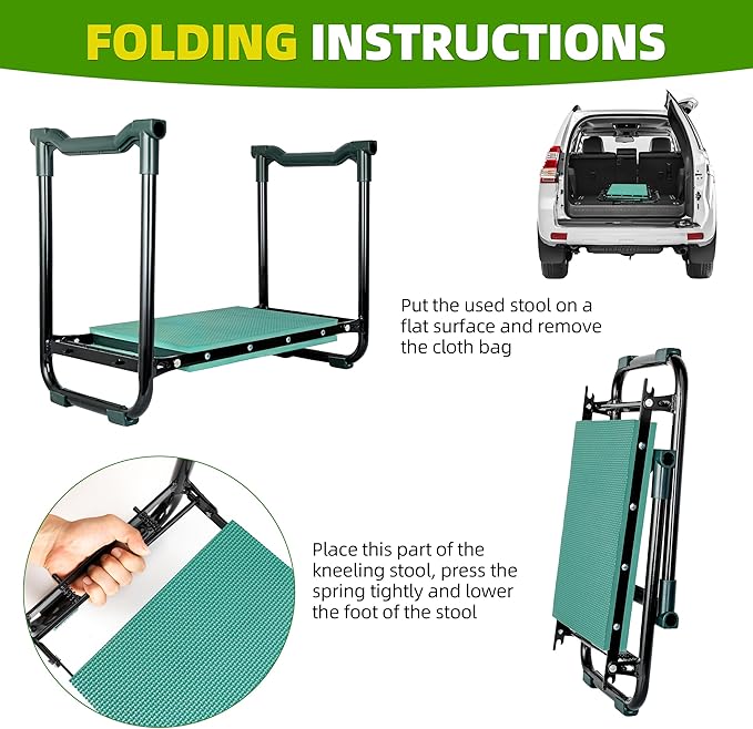 Garden Kneeler and Seat Gardening Stool Heavy Duty Garden Kneeling Bench with Handles Seat Bench Comes with Tool Pouch & Gloves Gardening Gifts for Seniors Women & Men (Green)