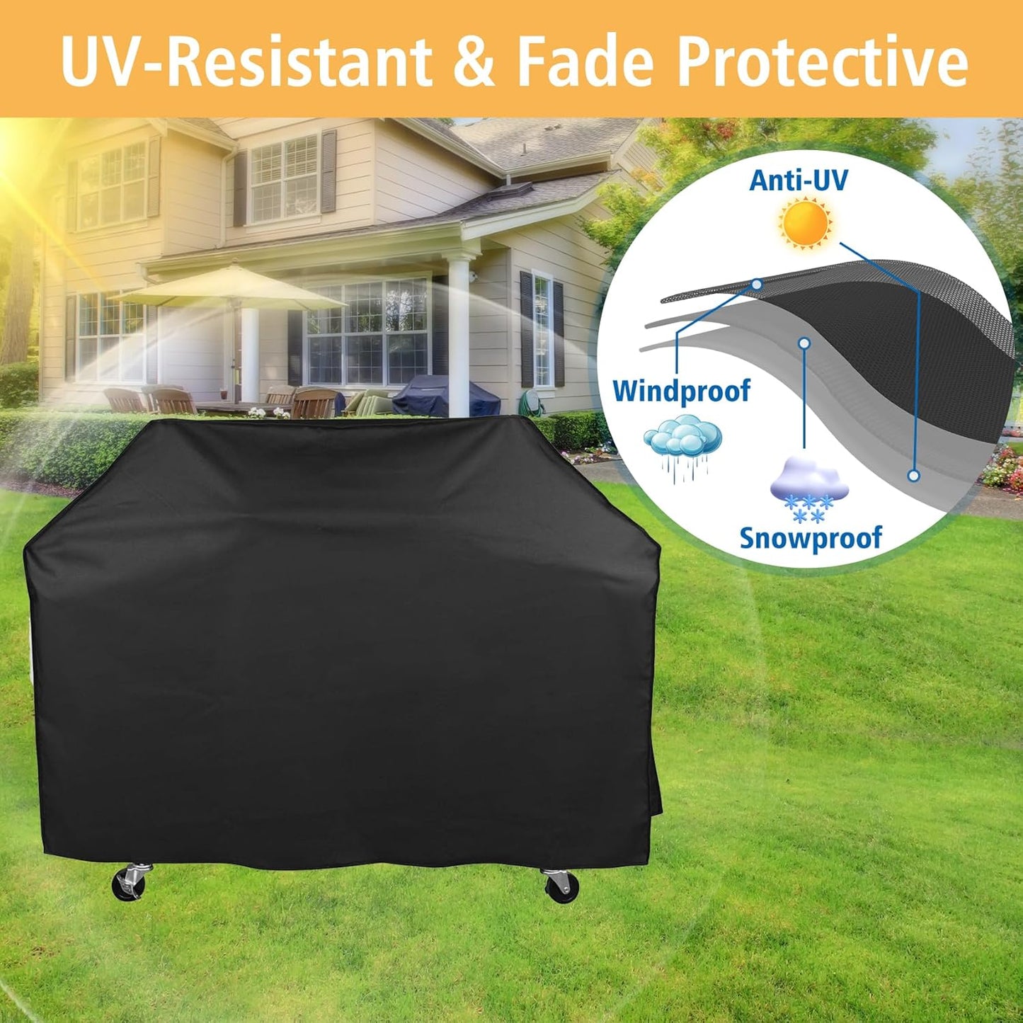 Grill Cover for Royal Gourmet Grill SG6002 ZH3002 GA5403 GA6402 CC2036F, 60 inch CR6412 Heavy Duty Waterproof UV Resistant Cover, Outdoor Barbeque Grill Accessories