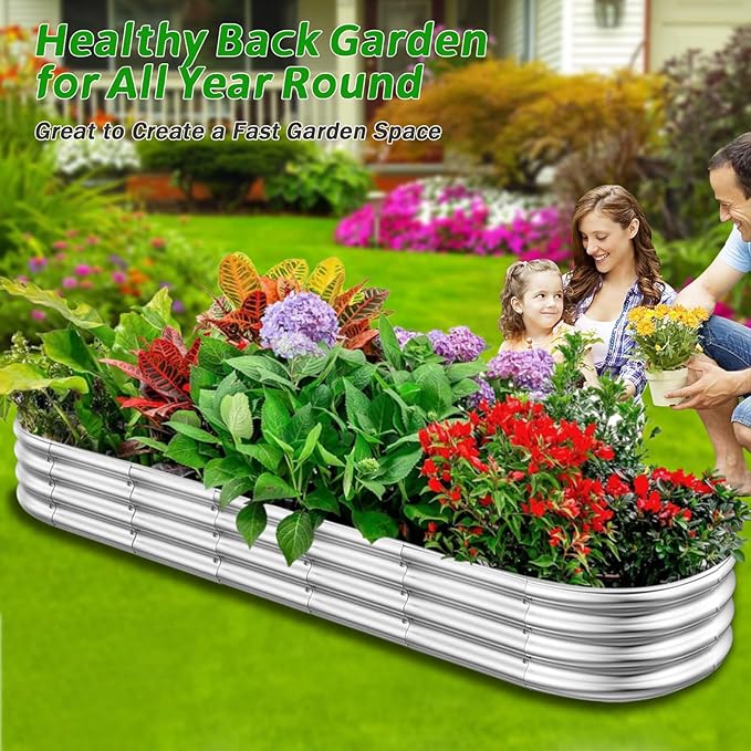 Galvanized Raised Garden Beds, 8x2x1ft Outdoor Raised Garden Boxes, Oval Large Bottomless Metal Elevated Garden Bed Planter Box for Vegetables, Fruits, Flower