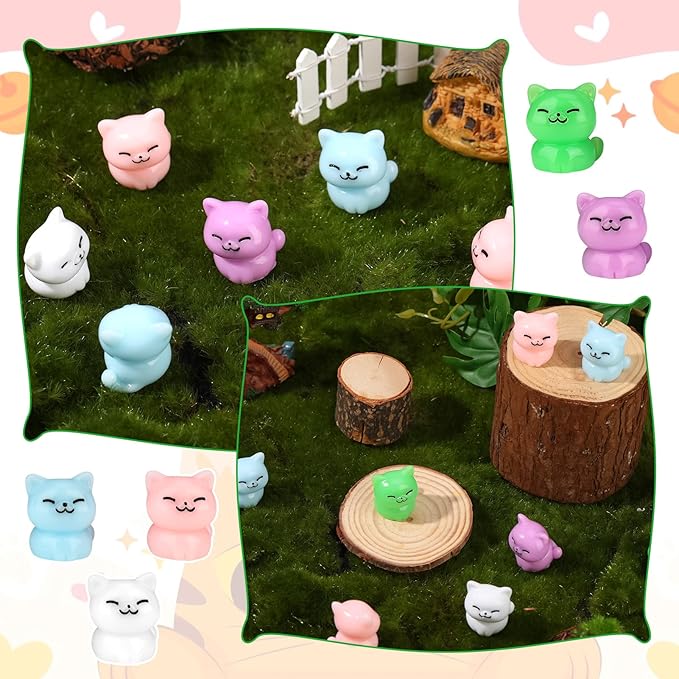 50 Pcs Mini Resin Cats, Miniature Cat Figurines, Cute Small Cat Figures, Tiny Resin Animals Cat DIY Crafts Cake Decor Tiny Home for Micro Landscape Dollhouse Garden