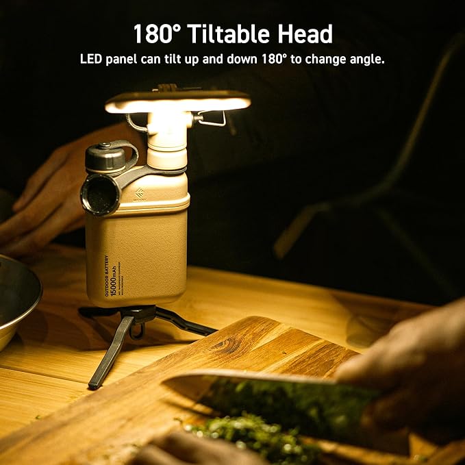 ELECOM NESTOUT Outdoor Camping LED Panel Flashlight w/ Mini Tripod, Dimmable USB Powered LED Light, IP44 Water Dust Resistant, 30-1000 Lumen, Portable Lantern for NESTOUT Power Bank, Beige (Flash-1)