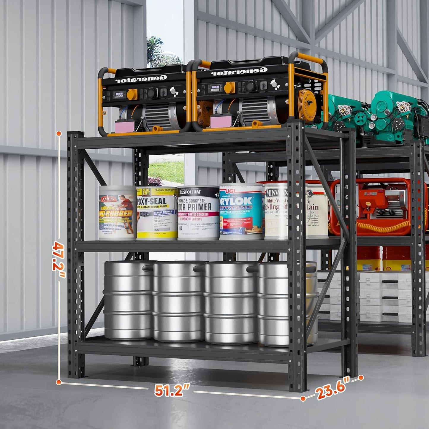 Heavy Duty Garage Shelving Unit - 4200 lbs Capacity, Industrial Metal Storage Rack, Adjustable Steel Rack for Garage, Warehouse, Basement, Pantry,51.2" W x 23.6" D x 47.2" H