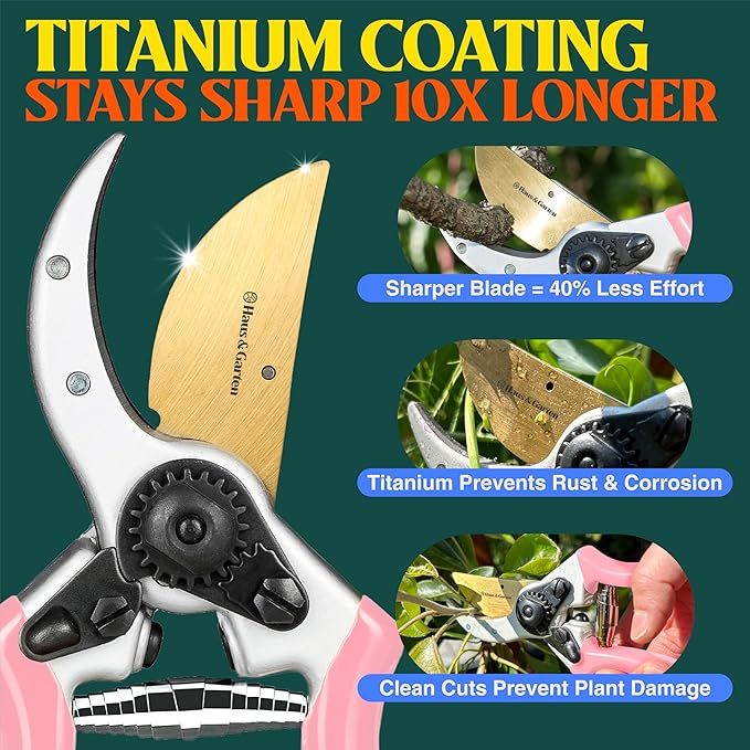 Haus & Garten ClassicPRO 8.5" Premium Titanium Bypass Garden Shears - Use as Pruners, Pruning Shears for Gardening, Hand Pruners, Handheld Garden Clippers, Scissors for Women