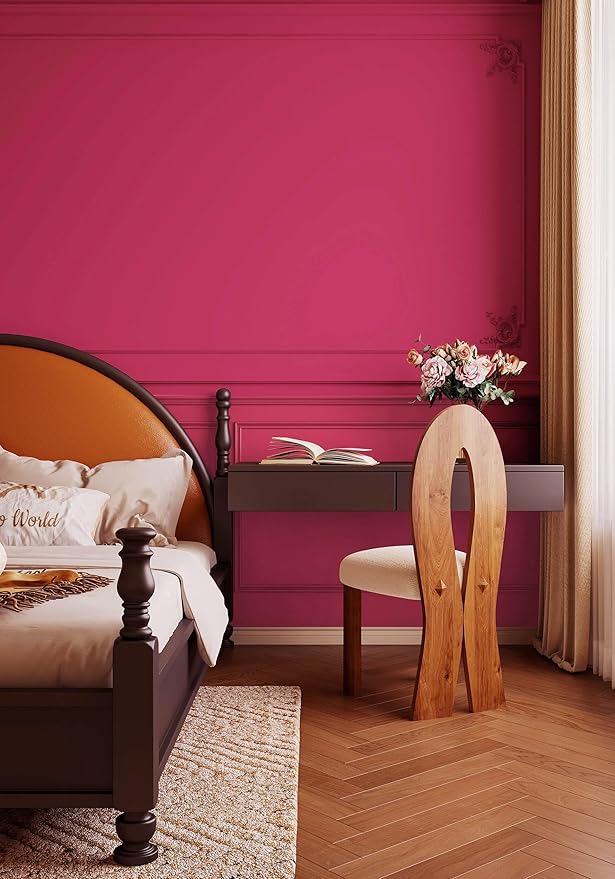 Dimoon 393''x17.7'' Pink Peel and Stick Wallpaper Contact Paper Modern Self Adhesive Wall Paper Removable Renter Friendly Textured Solid Color Shelf Cabinet Vinyl Roll (393''x17.7'',Rose Red)