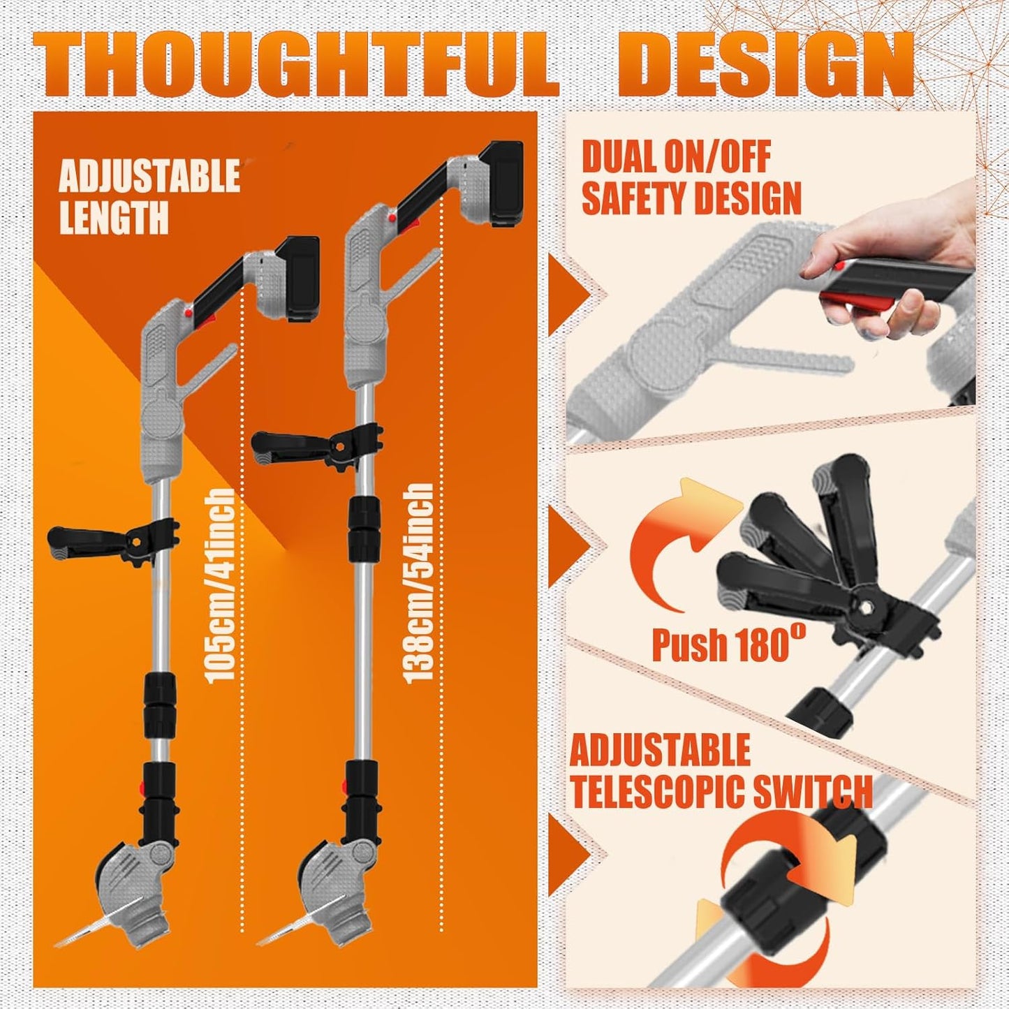 Electric Weed Wacker Eater Cordless Battery Powered, Weed Trimmer 4.0Ah Lightweight No-String with 2 Battery Operated & Wheels, 3 in 1 Stringless Grass Trimmer/Edger/Brush Cutter for Garden Yard Lawn