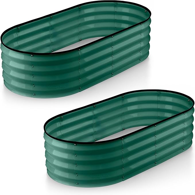 Galvanized Raised Garden Beds Outdoor // 4×2×1 ft (2-Pack) Planter Raised Beds for Gardening, Vegetables, Flowers // Large Metal Garden Box (Dark Green) // Patented Tool-Free Design